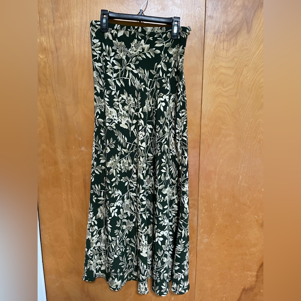 Women’s Green Maxi Skirt with Ivory Leaf print
